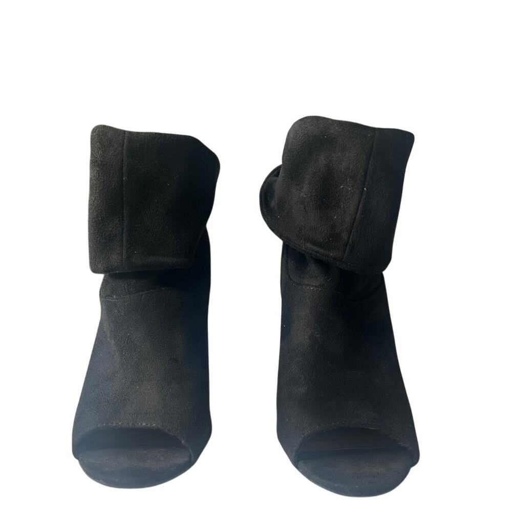Charlotte Russe Janet BK black suede peep-toe ankle boots folded cuff  sz 8